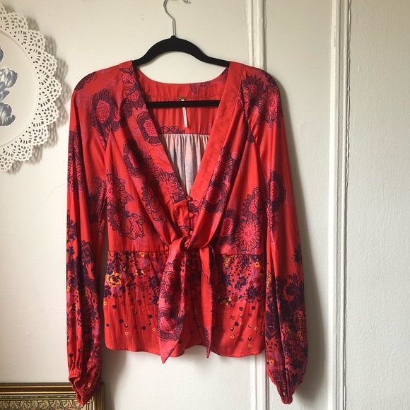 Free People red floral blouse - Picture 1 of 4